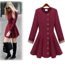 New Design Women Thin Jacket Skirt Wine Red Long Trench Coat